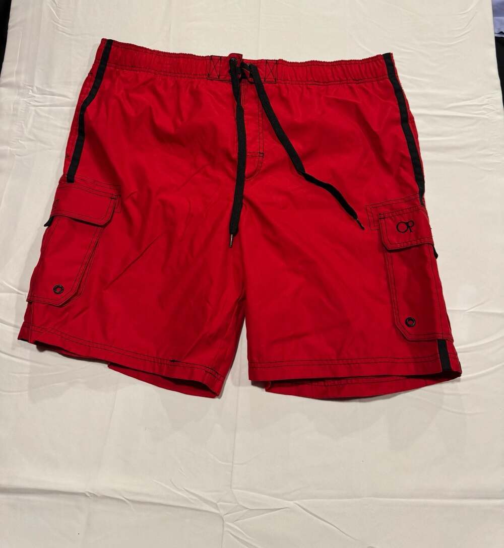Y2K OP Ocean Pacific Men's Red Cargo Swim Trunks Board Shorts